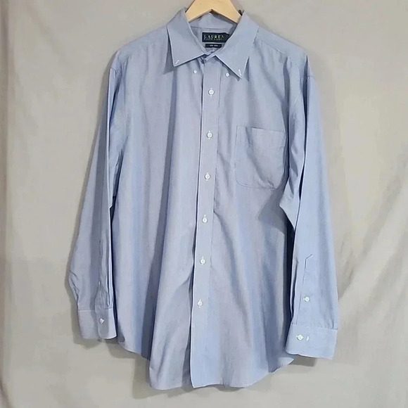 Men's Lauren Ralph Lauren Non-Iron Button Down Shirt, Blue, Size 18 34/35 EUC - Picture 2 of 9